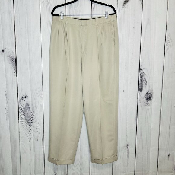 Perry Ellis Mens Sz 36 X 30 Portfolio Dress Chino Pleated Pants Cuffed - Picture 1 of 6